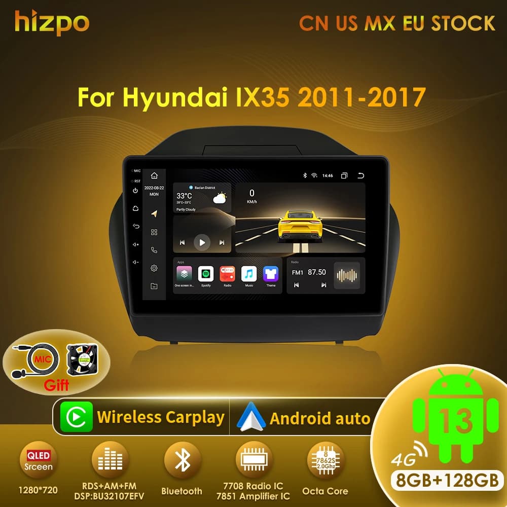 Hizpo Autoradio Per Hyundai Tucson 2 IX35 2011 - 2017 Wireless CarPlay Android Auto Sistemi Intelligenti 2din 4G WIFI DSP GPS BT