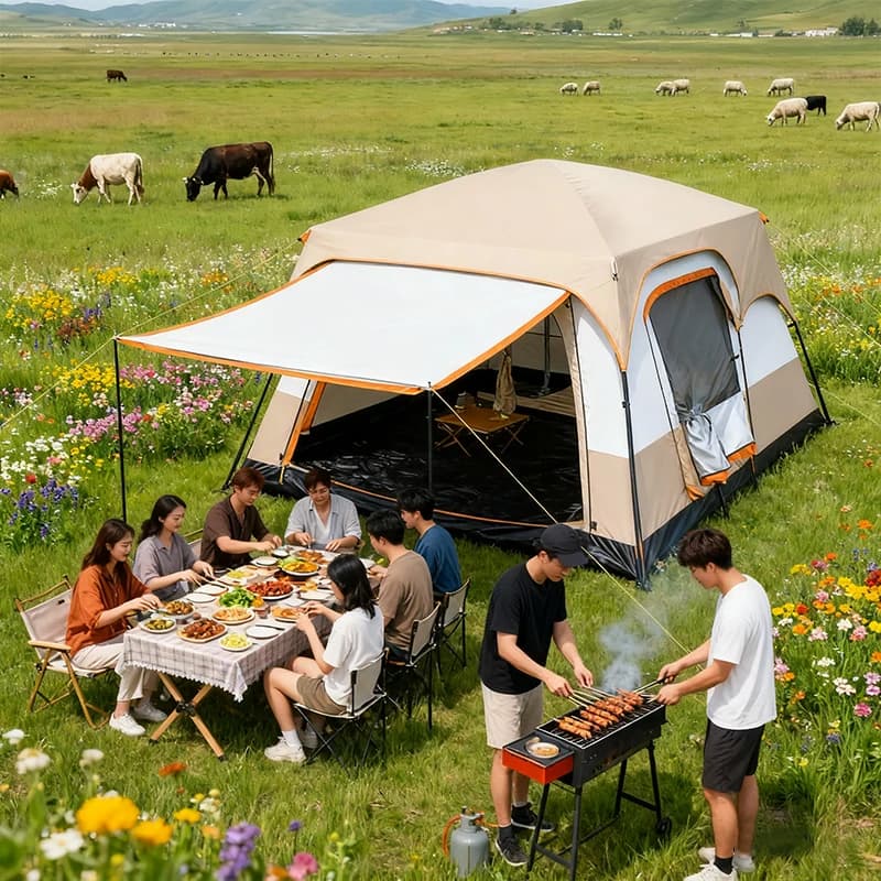 Large Space5-8 Person Camping Tent Waterproof Backpacking Tent Double Layer Outdoor Hiking Survival Bushcraft Tourist Tent