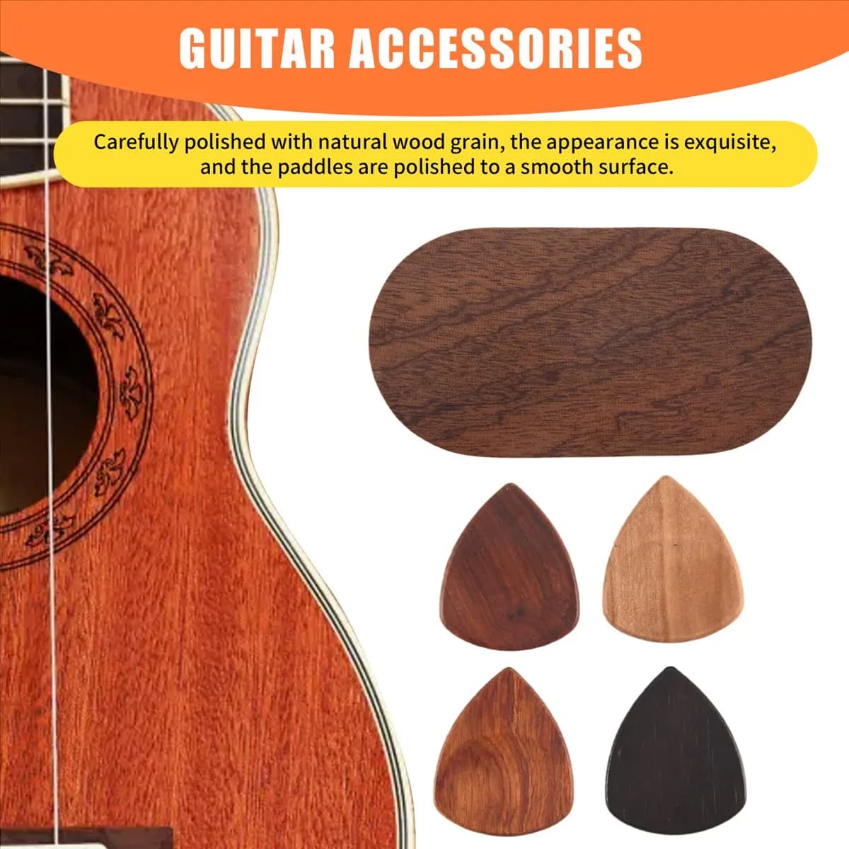[828 Sale] Guitar Pick Holder Set with 4 Wooden Pick,Natural Keepsake Wood Guitar Pick Display Case,Mini Guitar Storage Box