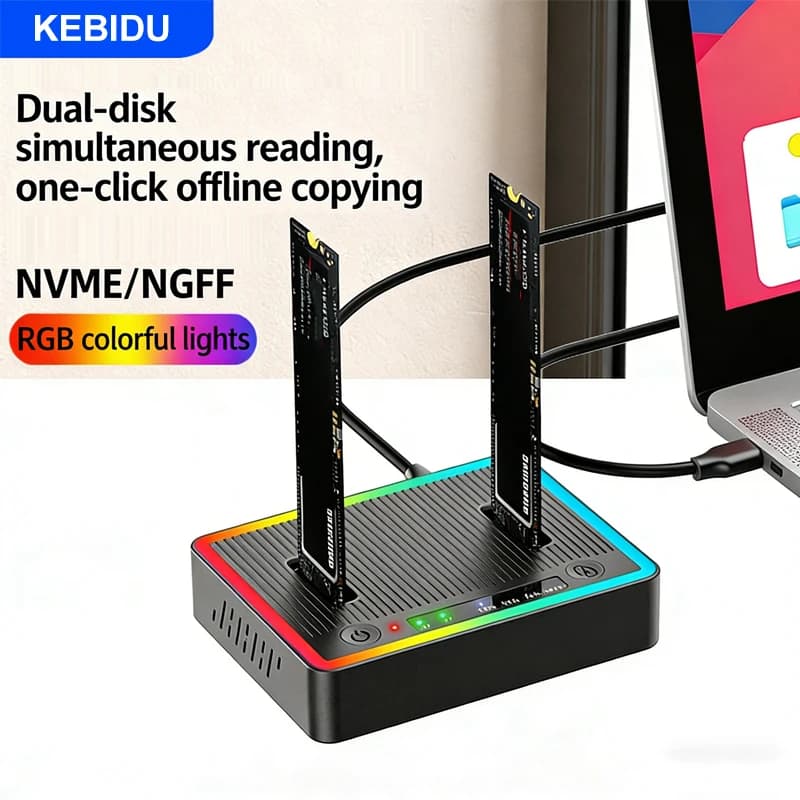 Docking Station per Disco Rigido a Doppio Alloggiamento M.2 NVMe/SATA, Clonazione Offline, Duplicatore SSD M.2, Adattatore USB3.2 GEN2, Enclosure per SSD