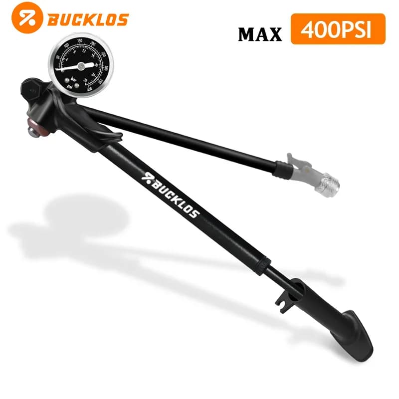 BUCKLOS 400PSI Bicycle Pump with Gauge High-pressure Bike Front Fork Pump Portable Schrader Valve Inflator Bike Accessories