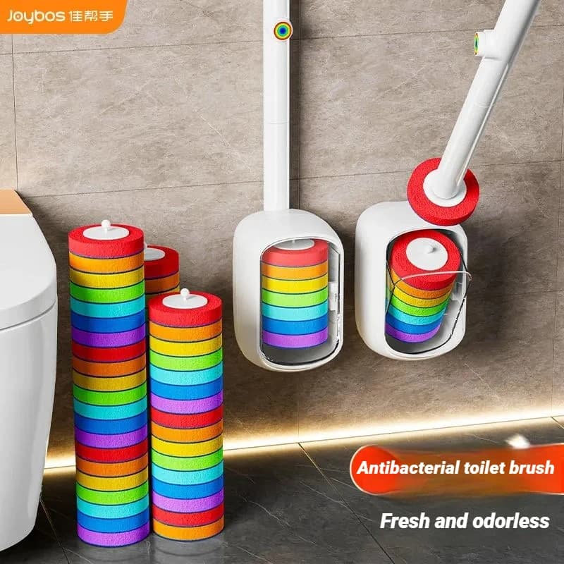 JOYBOS Set di spazzole per WC per la pulizia della toilette sospesa a parete con supporto Spazzole integrate Testa Manico lungo Strumento per la pulizia della tazza del WC