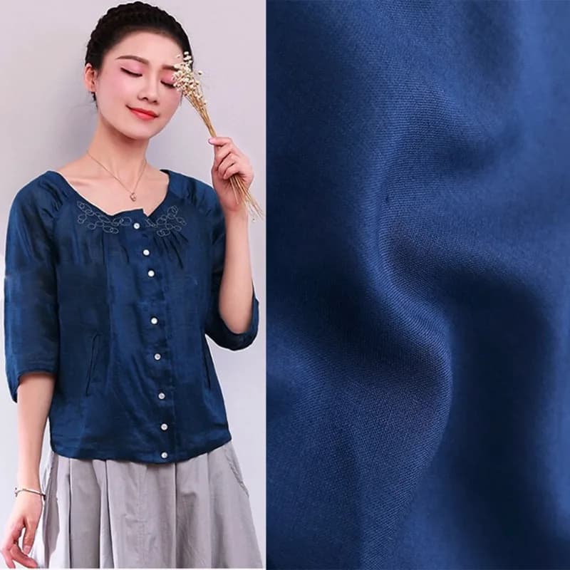 Thin Plain Cotton Linen Fabric By The Meter for Clothing Dress Skirt Shirt Pants Pajamas DIY Sewing Summer Cloth Soft Blue Red