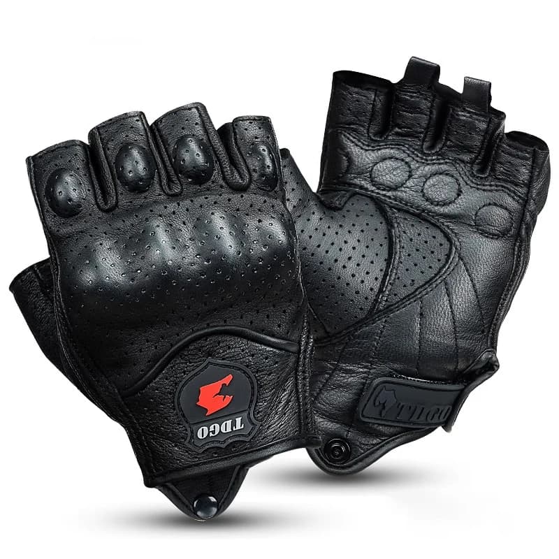 Summer Goatskin Leather Half Finger Motorcycle Gloves Fingerless Motocross Riding Gloves Breathable Moto Accessories for Men