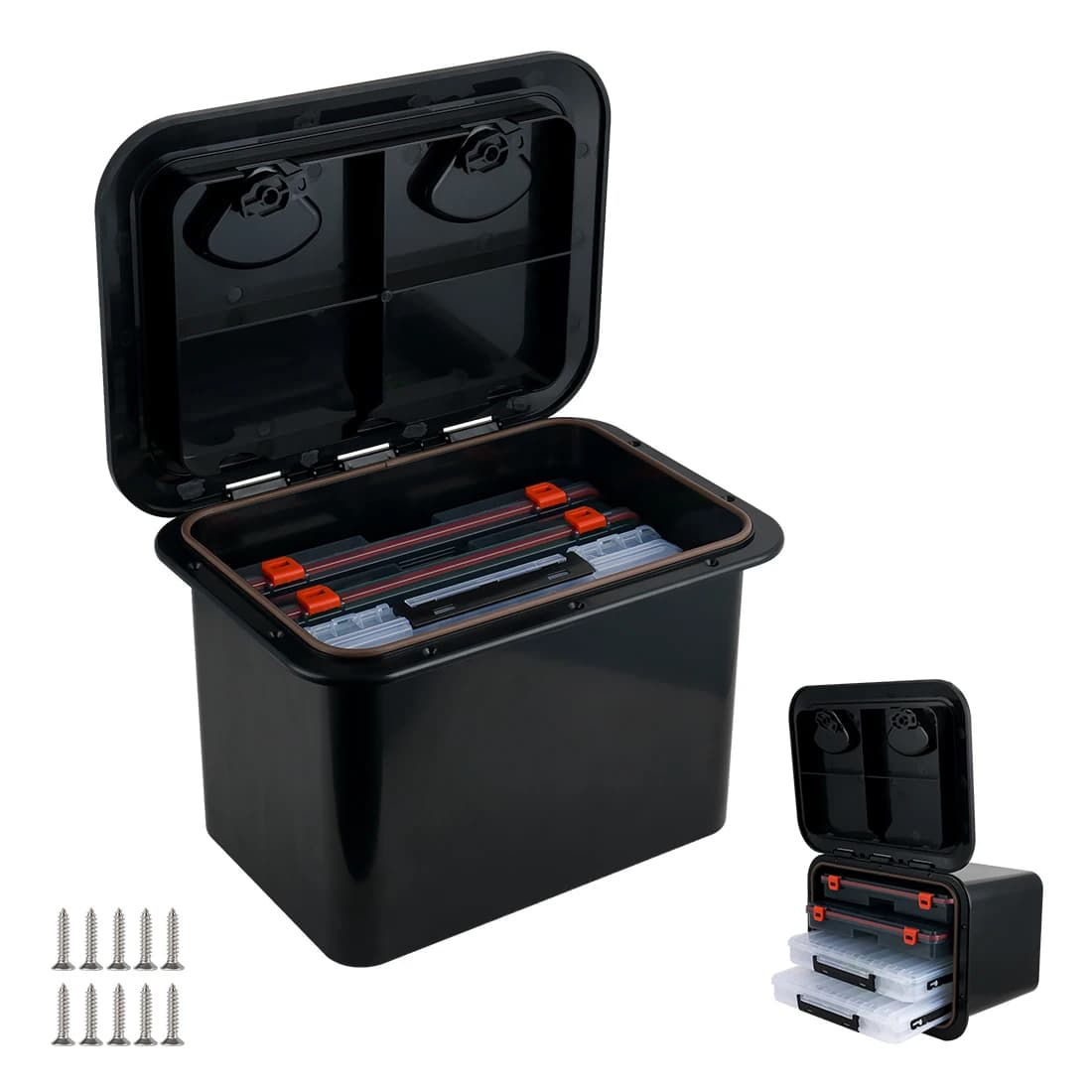 Boat Deck Storage Box with 4 Removable Fishing Tackle Trays Large Marine Hatch Organizer ABS Waterproof Tackle Storage System