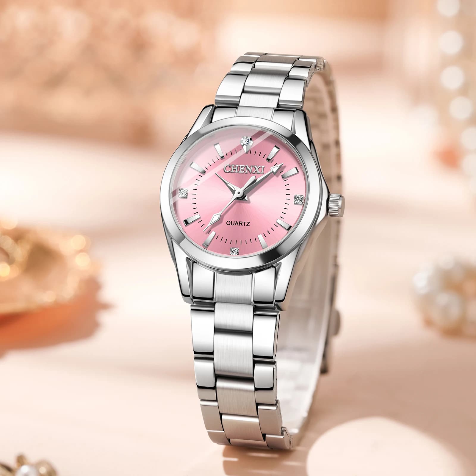 CHENXI 021B Orologio al quarzo in acciaio legato di moda di lusso per donna Bracciale casual Orologi con diamanti impermeabili Regalo per la fidanzata