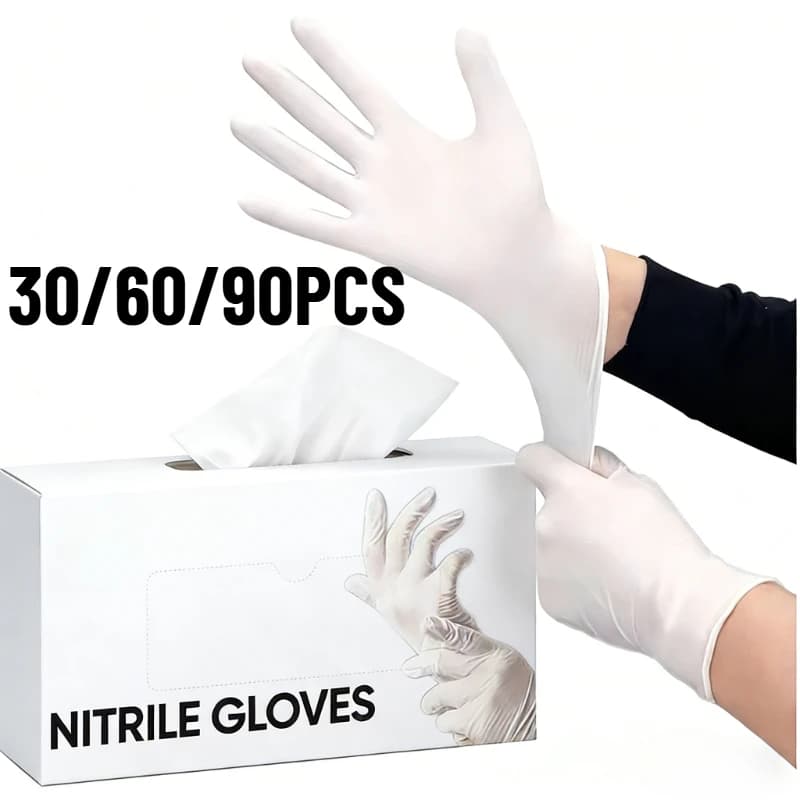30/60/90PCS Guanti in nitrile bianco Guanti per pulizia usa e getta Pulizia della casa Tintura dei capelli Impermeabilizzazione Cucina Strumenti per lavare i piatti