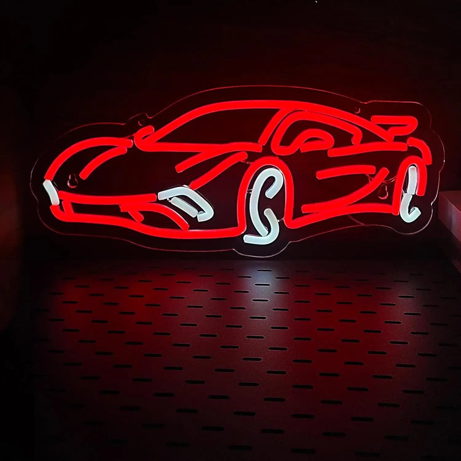 Insegna al neon a LED a forma di auto sportiva da corsa per cameretta bambini, stanza ragazzi, sala giochi, man cave, amanti dei veicoli a motore, regali di compleanno