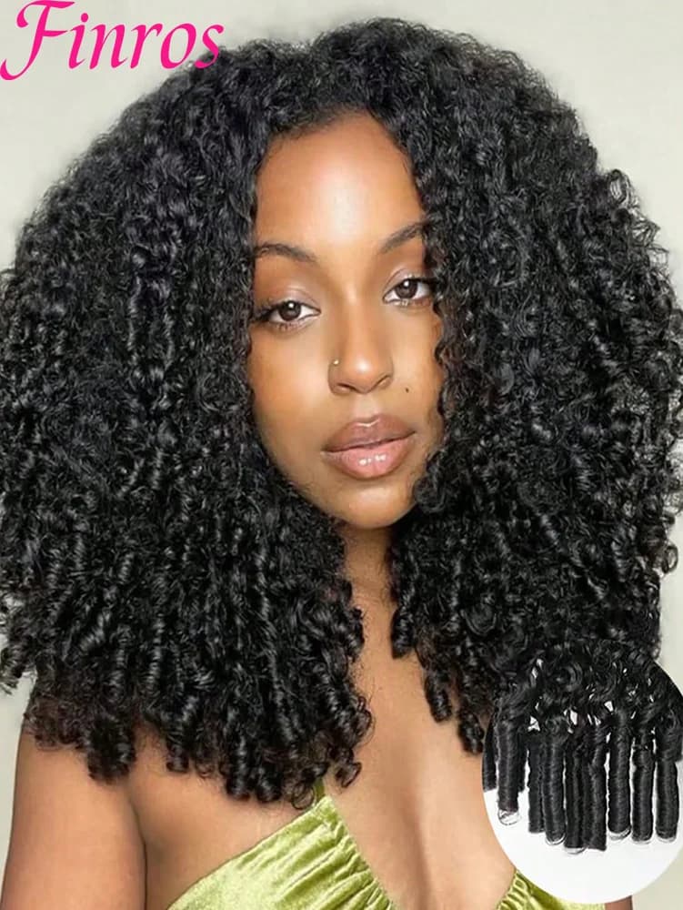 Parrucca Mezza Testa 3 IN 1 con Capelli Umani Ricci Birmani, Senza Colla, Pronta da Indossare, con Clip e Cordoncino, Mezza Parrucca Ricci Birmani