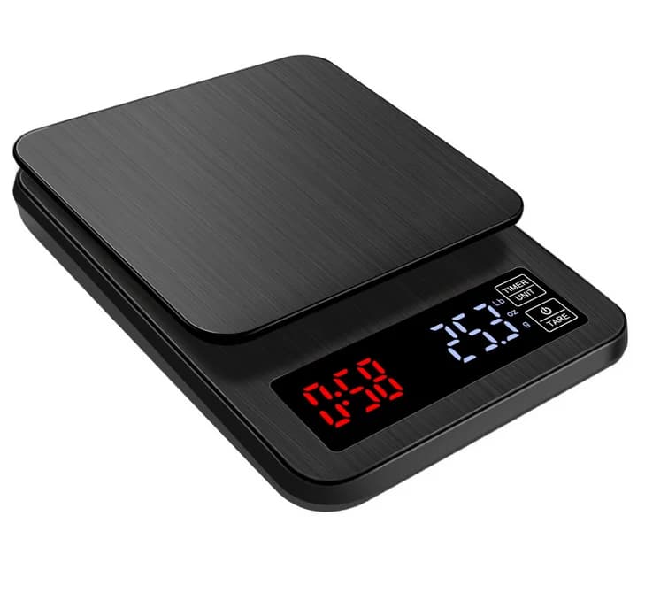 High quality black LCD digital kitchen scale, stainless steel plate, maximum weight of 10 kg, recommended coffee nutrition