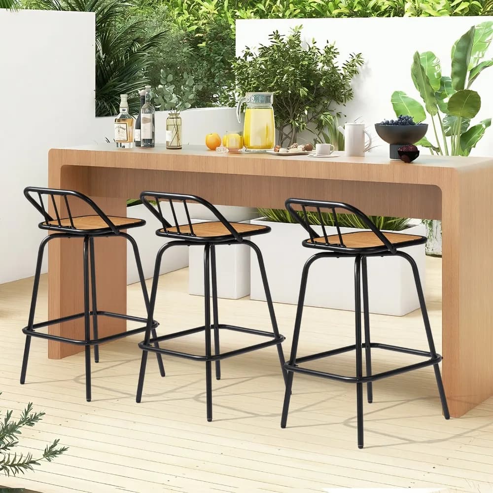 2 sedie da bar con schienale e poggiapiedi per arredamento interno/esterno