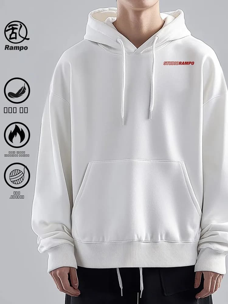 Felpa con Cappuccio Rampo da Uomo, Pesante e Calda, in Misto Poliestere e Cotone, Design Casual con Stampa, in Velluto Argento