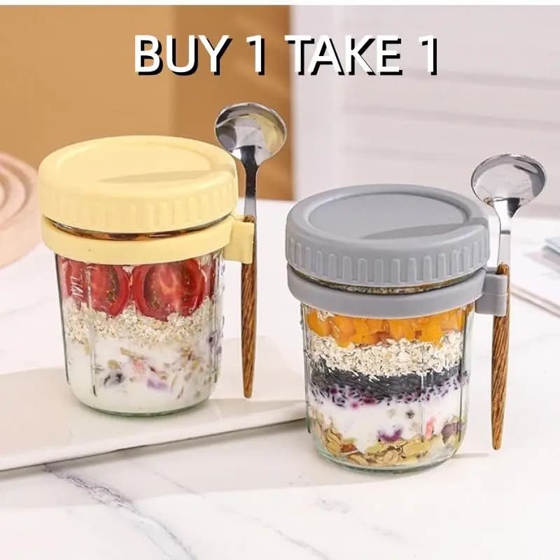 1/2PCS 350ml Vaso di vetro riutilizzabile per avena notturna con cucchiaio Contenitore per farina d'avena Organizzatore di conservazione degli alimenti per la colazione
