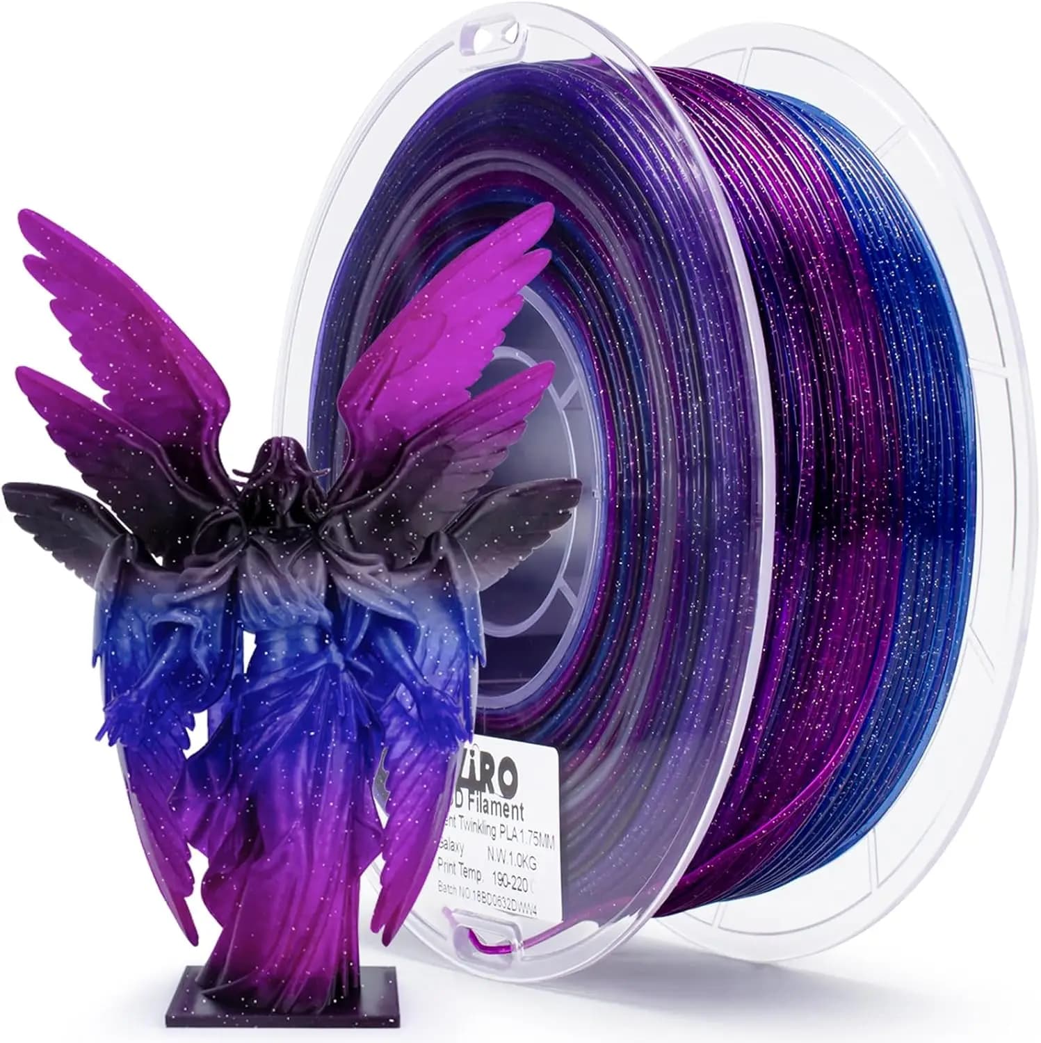 Fast Color Changing Twinkling PLA 1.75mm Filament, Sparkle Glitter with Colorful Translucent PLA, 3D Printing Material 1kg Spool, Dimensional Accuracy +/-0.03mm, Galaxy
