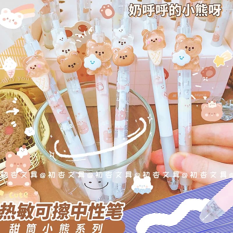 Set di penne Gel cancellabili con orsetto carino 0.5mm penna a frizione nera blu per scrivere forniture per ufficio scolastico cancelleria coreana Kawaii