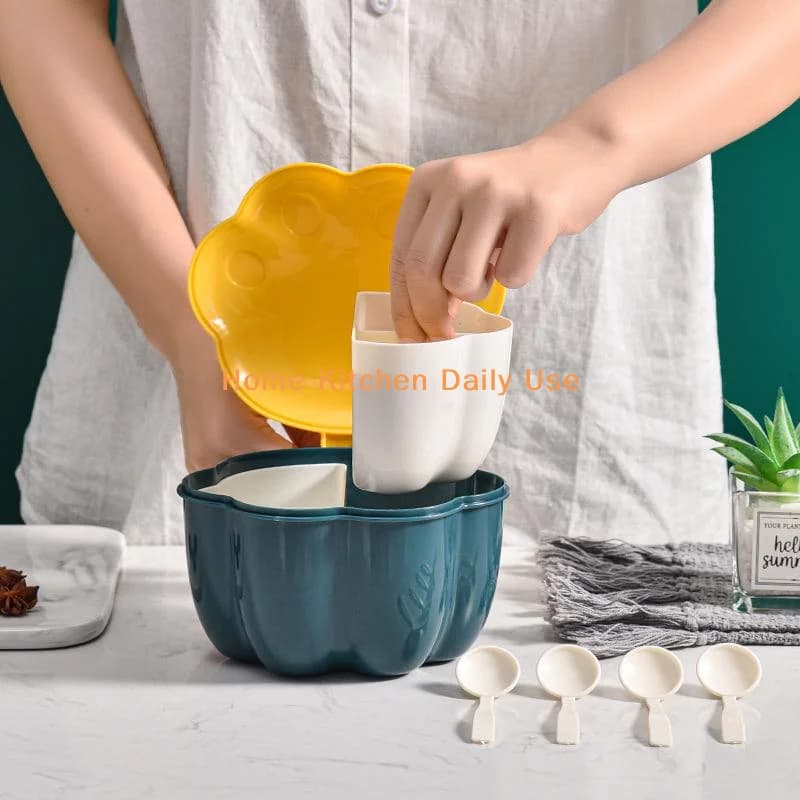 Contenitore portatile per condimenti a quattro scomparti a forma di zampa di gatto con coperchio, organizer da cucina per la preparazione e la conservazione domestica