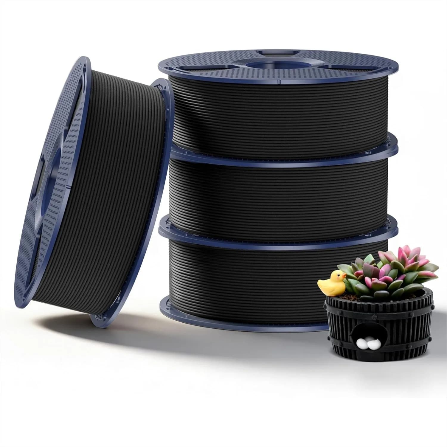 Filamento PETG in Fibra di Carbonio 1.75mm, Rinforzato con 10% di Fibra di Carbonio per Maggiore Resistenza, 4kg Totali (4x1kg Bobine), Nero