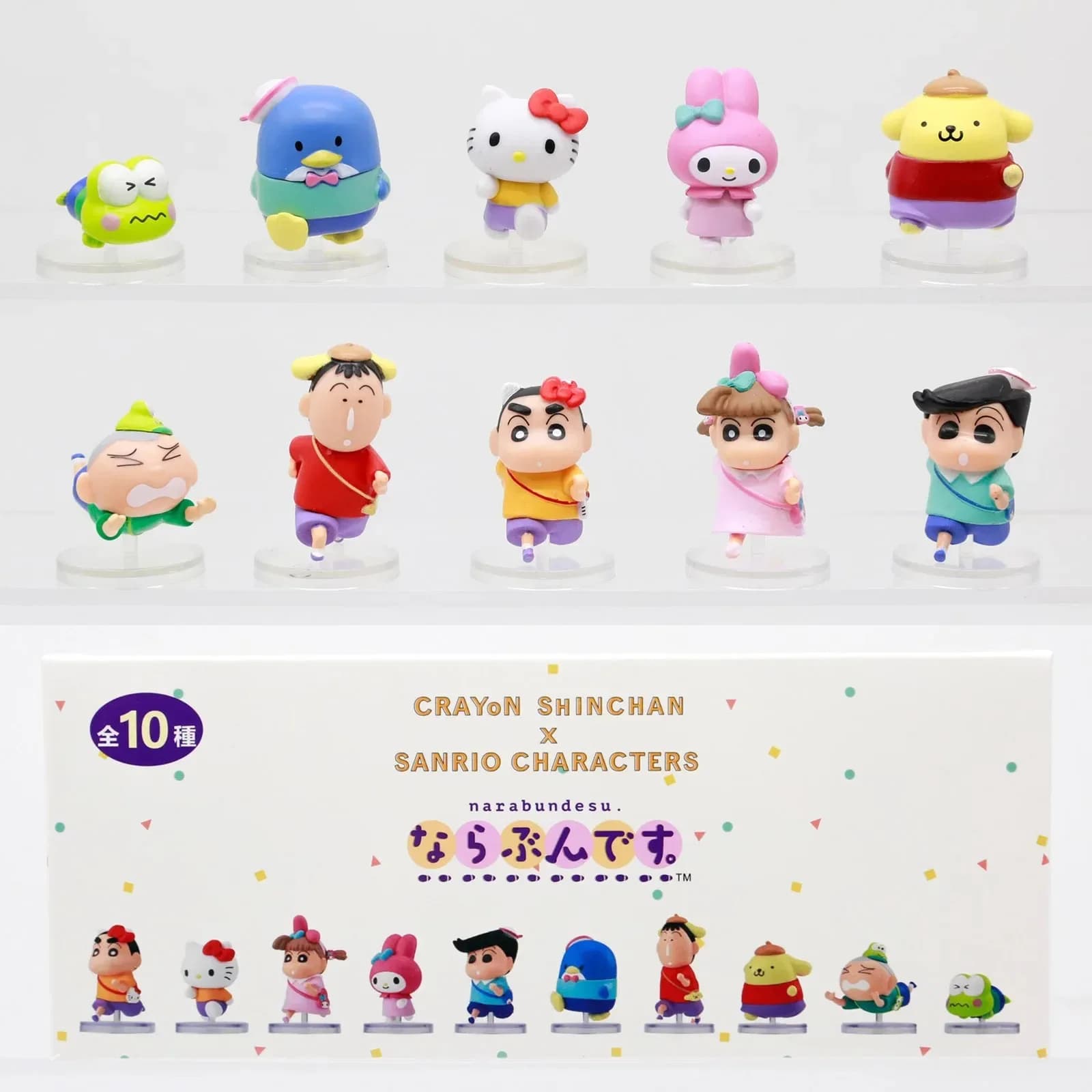 BANDAI Statuetta Cartoon Shin-chan Personaggio Sanrio Hello Kitty Blind Box Giocattolo Decorazione Scrivania Regalo