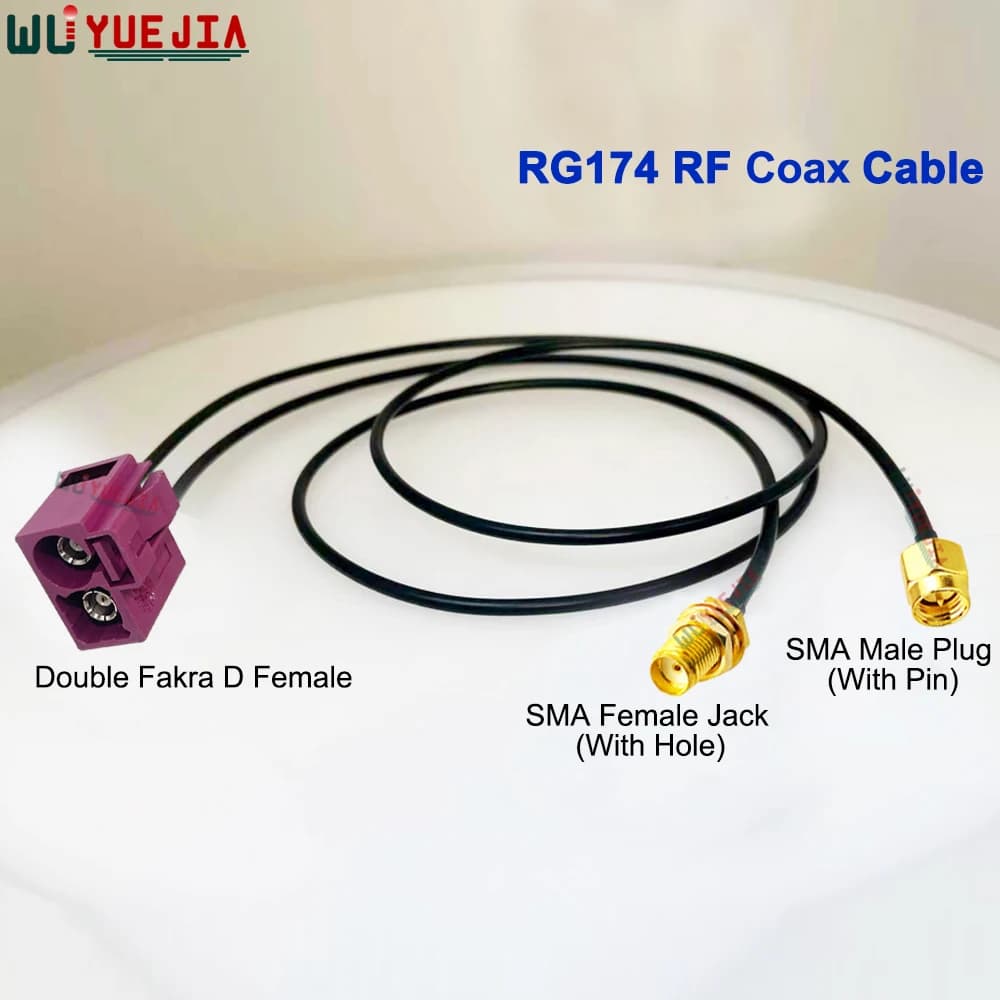 Cavo coassiale RG-174 con connettore RF da doppia Fakra D femmina a SMA maschio + RP-SMA femmina, 50 ohm, per antenna Wi-Fi, Jumper Pigtail
