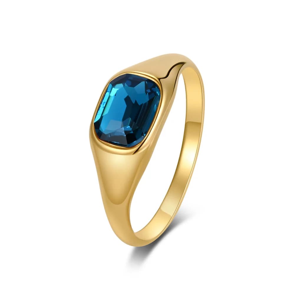Anello da Donna in Acciaio al Titanio Placcato Oro con Zirconi Quadrati, Elegante e di Lusso, Fascia per il Pollice, Gioiello Trendy Europeo in Acciaio Inossidabile