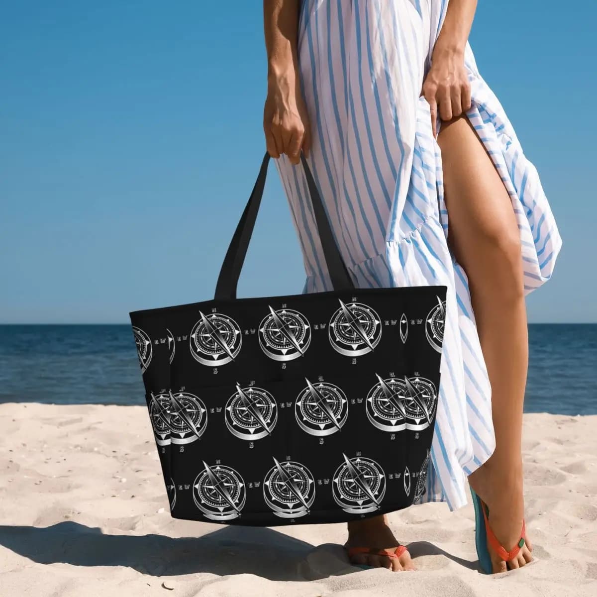 Bussola nautica Capitano Anchor Barca Borsa da spiaggia Tote Bag Sport Palestra Yoga Borsone Borsa grande da viaggio Borsa da fitness da donna