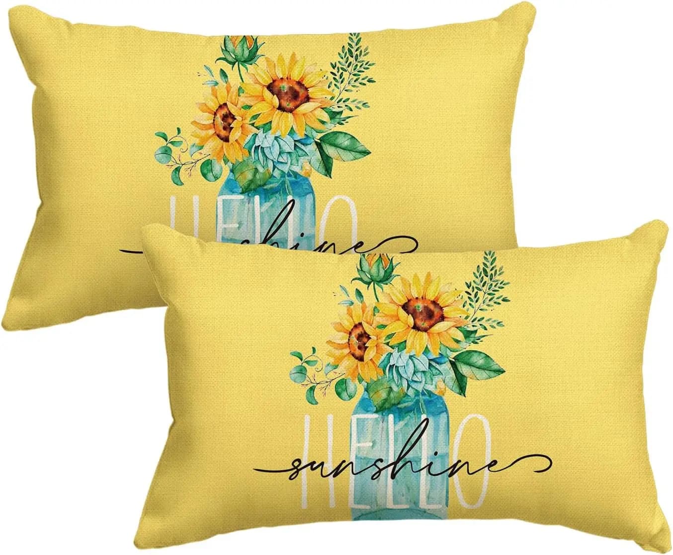 Fodere per cuscini con motivo girasole ed eucalipto, set di 2 fodere per cuscini gialle da 12x20 pollici per decorare il divano