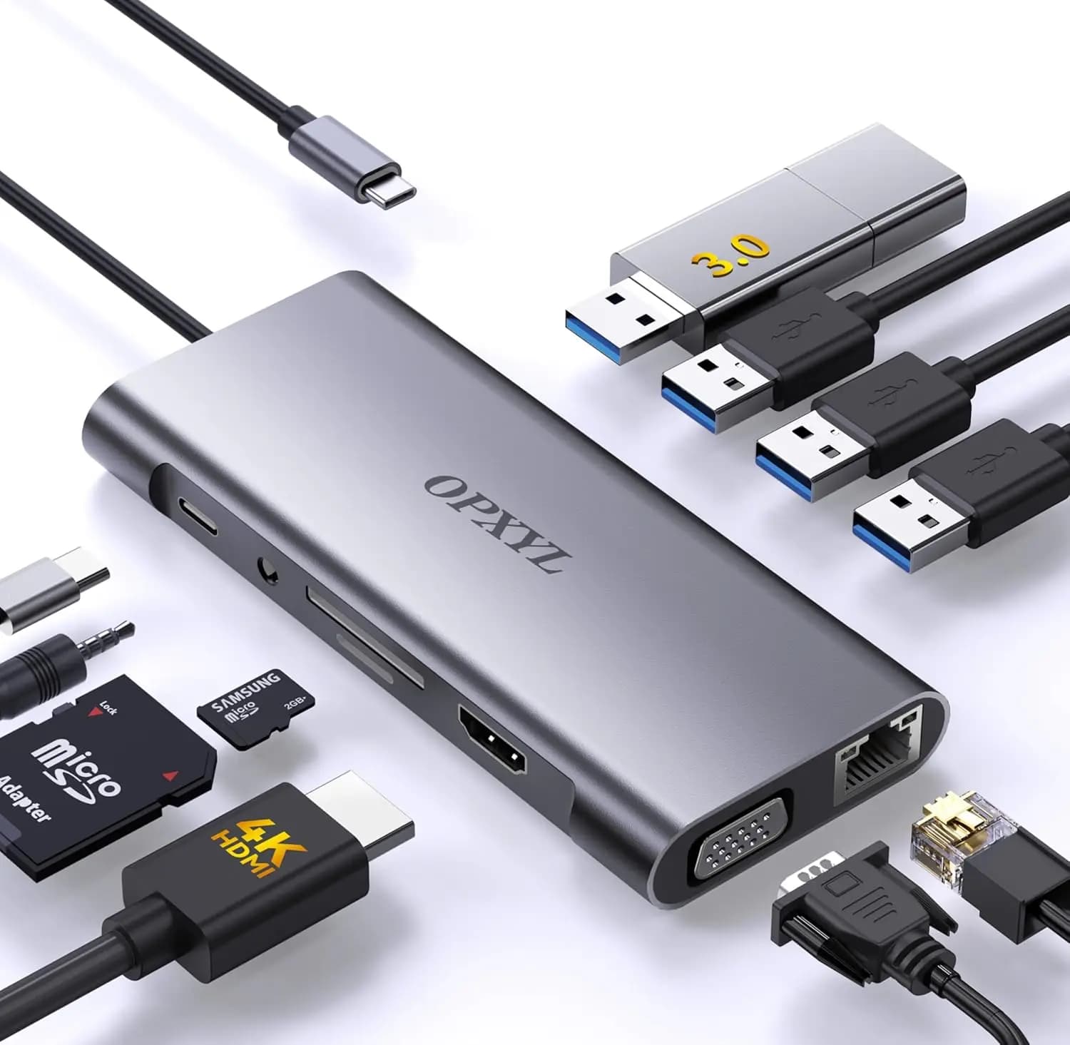 Hub USB C 11-in-1 con HDMI 4K, VGA, Ricarica PD, Ethernet per MacBook, iPad, Laptop Windows