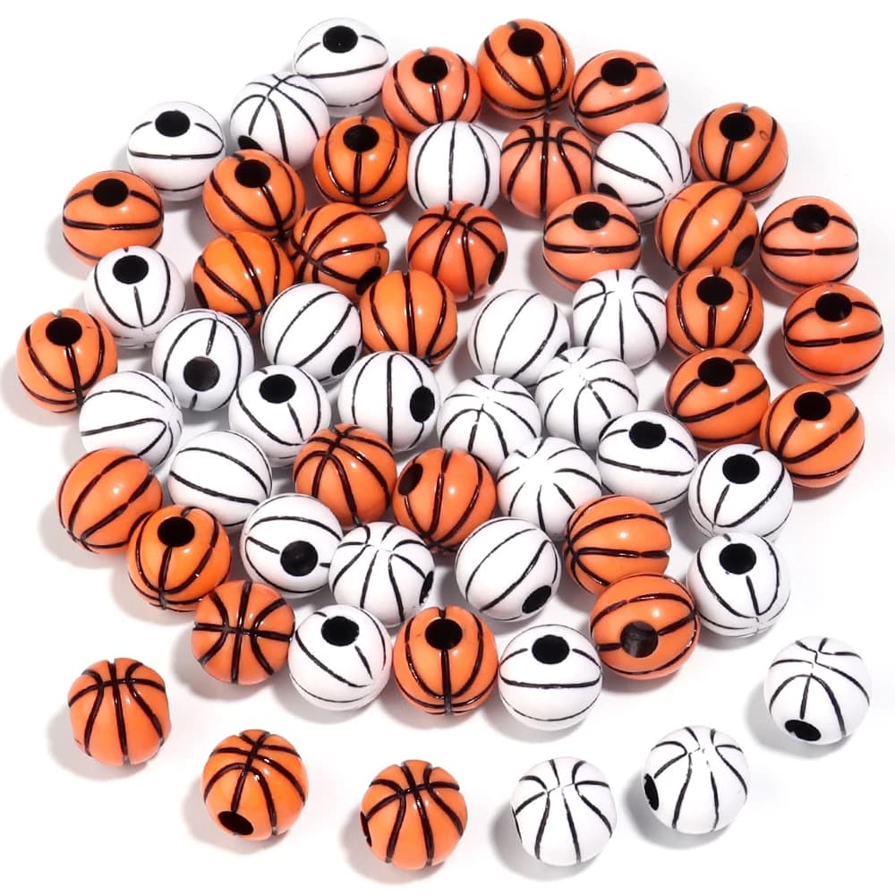 50 Pz 10x11mm Acrylic Sports Basketball Beads For Making Jewelry Large Beads FAI Wraps Made in Handmade Bracelet Necklace Wholesale