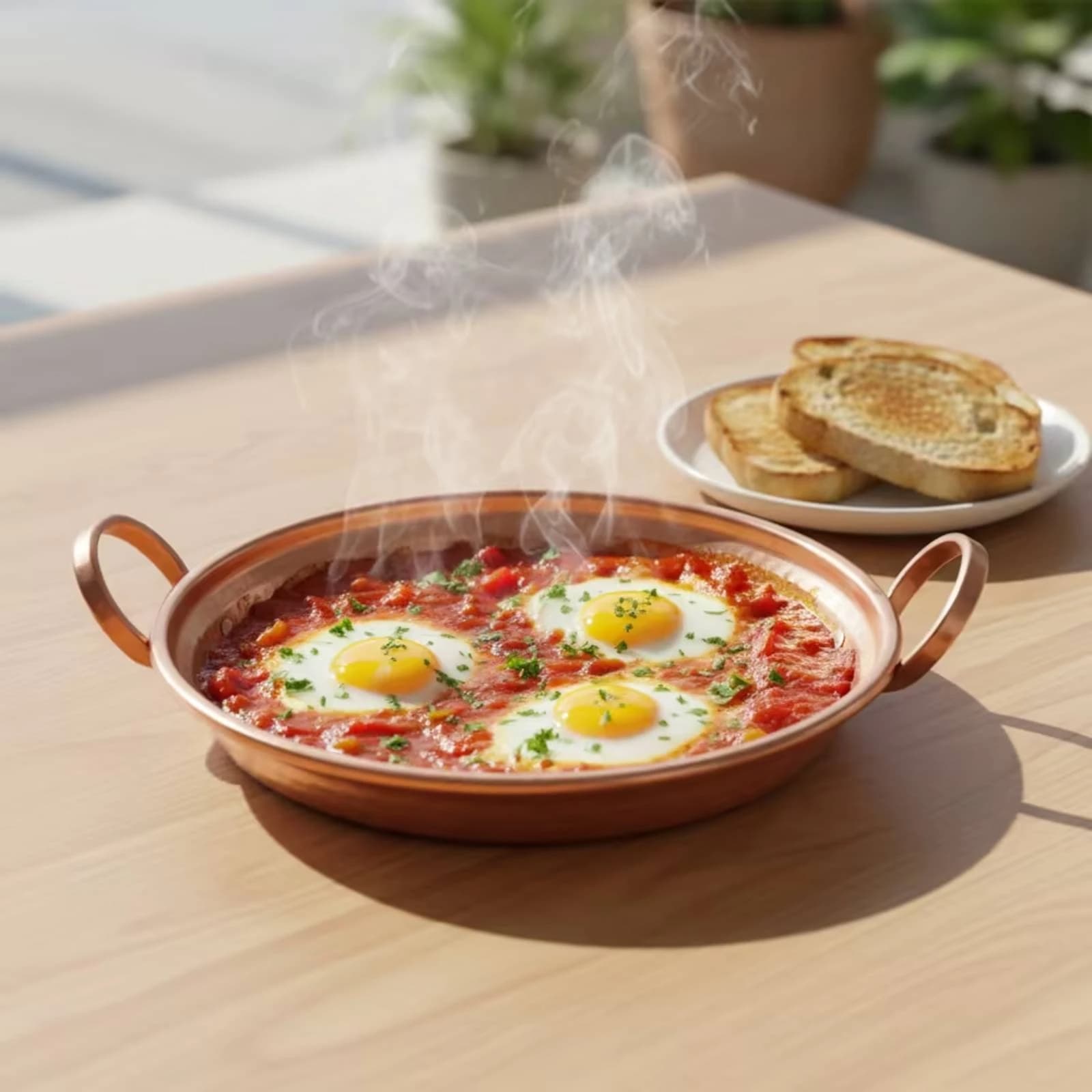 Copper Pan Hammered Pan with Loop Handles Copper Skillet Shallow Cookware Long-Lasting for Home Cooks, Table Serving