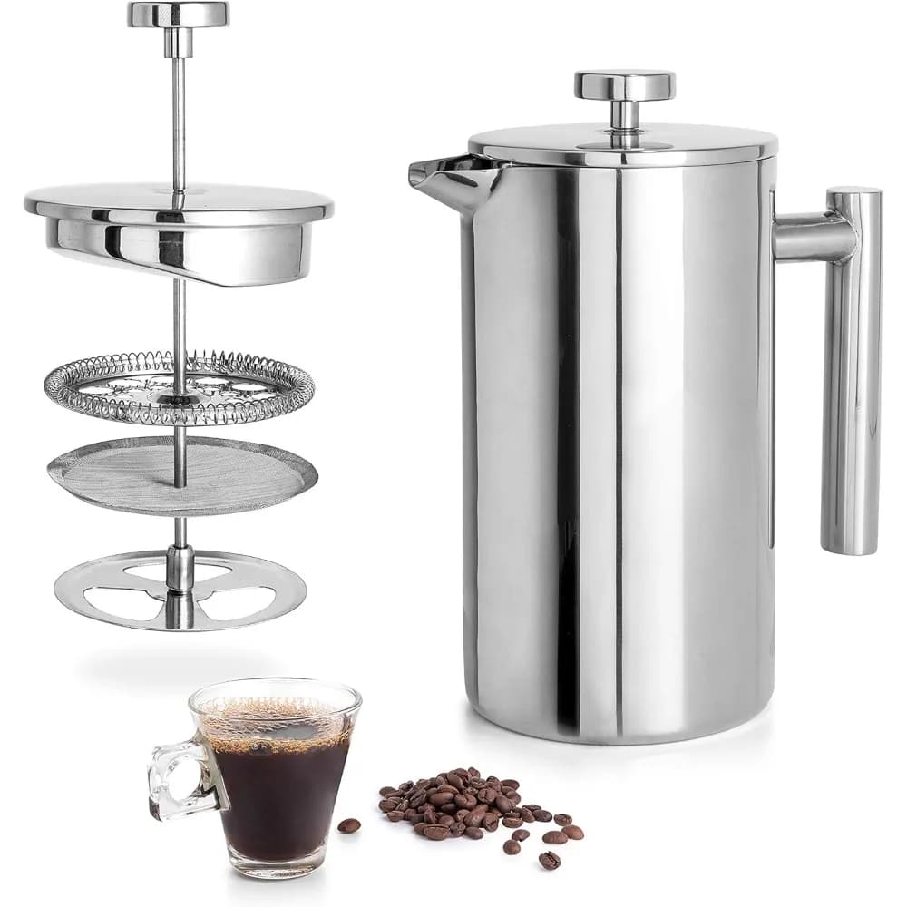 Caffettiera French Press Caffettiera in acciaio inossidabile Caffettiera francese isolata a doppia parete Facile da pulire Durevole Caffettiera per tè