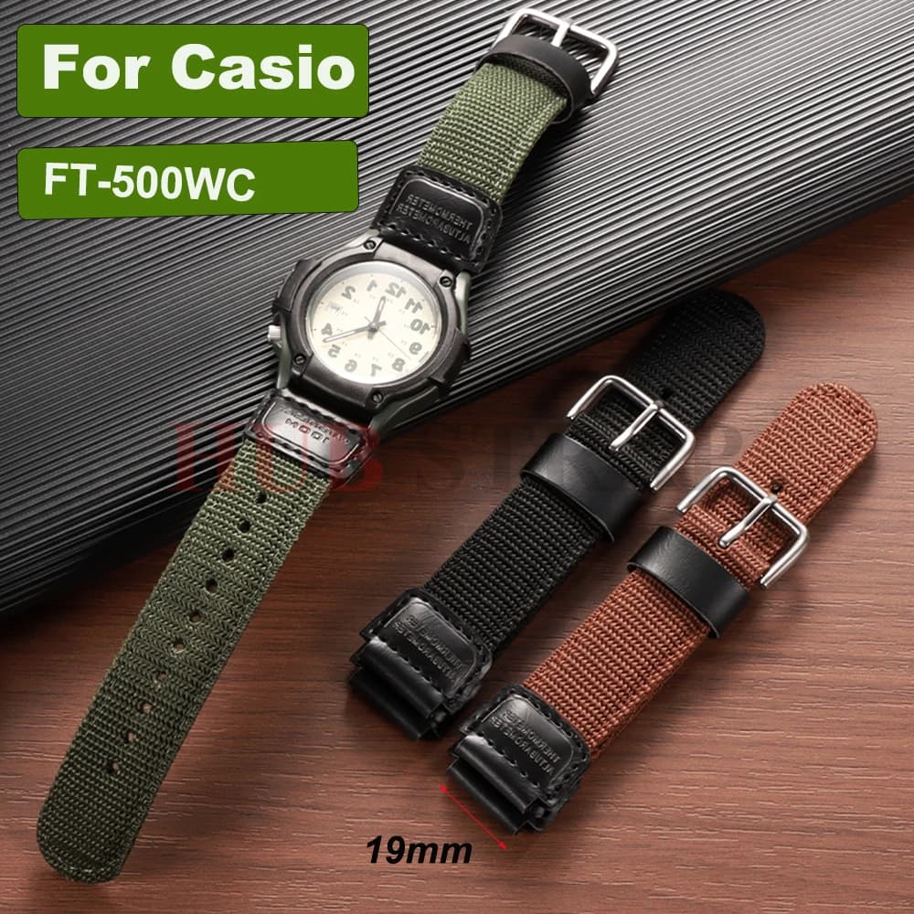 Cinturino resistente all'usura da 19 mm per Casio serie FT-500WC Morbido e traspirante Impermeabile Uomo Donna Accessori per bracciale in nylon vintage