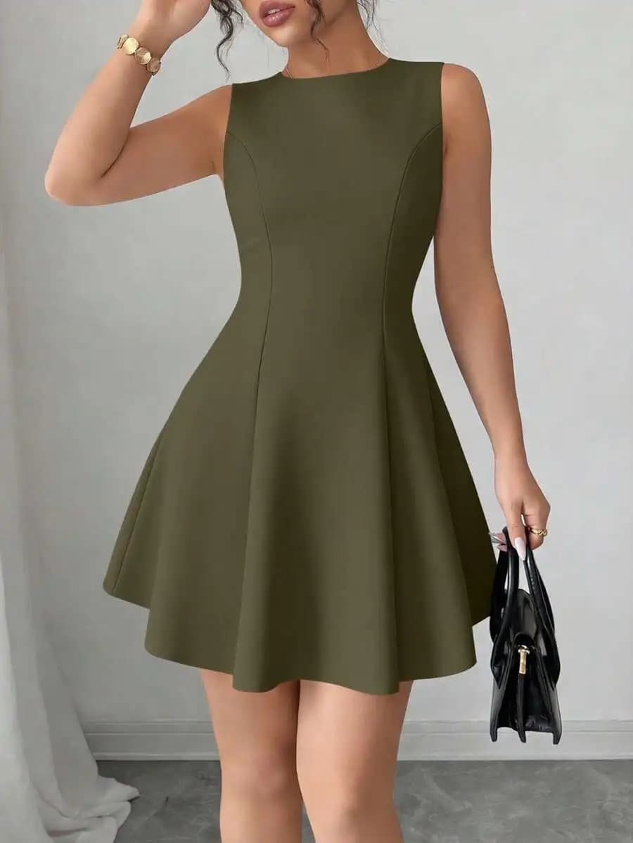 Womens Sleeveless Boat Neck A-Line Mini Dress For Formal Cocktail Party Wedding Guest Graduation