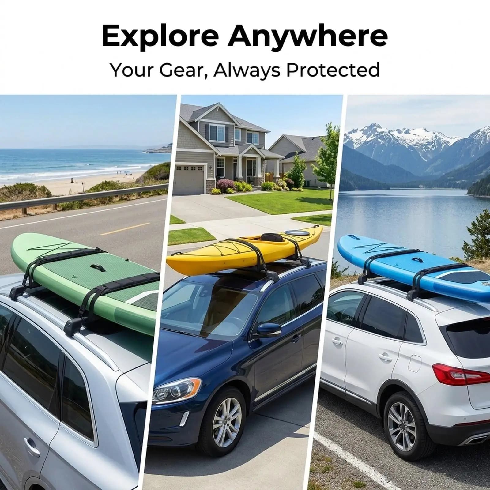 Portable Soft Roof Rack for Paddle Board Kayak Surfboard Luggage System with Securing Strap for SUV Car