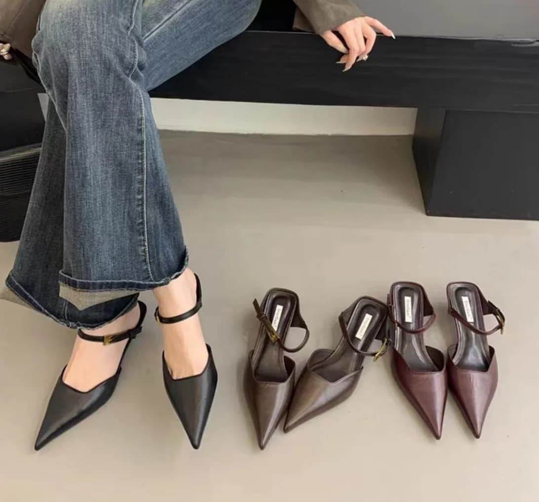 Retro Street Style Design Slim High Heels Pointed Toe Décolleté Women's Strap Buckle Banchetto Party Slingbacks Women's Shoes with slippers