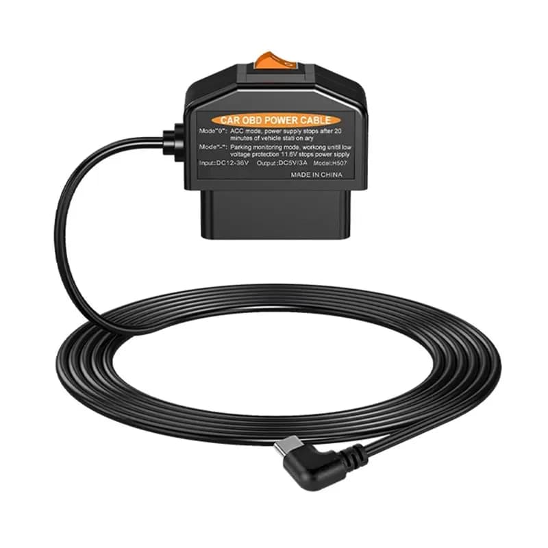 OBD Plug and Play Power Cable for Dash Cam Auto, 35MM Length, Type-C Angle Connector, DVR Recorder for Vehicles 24 Hours
