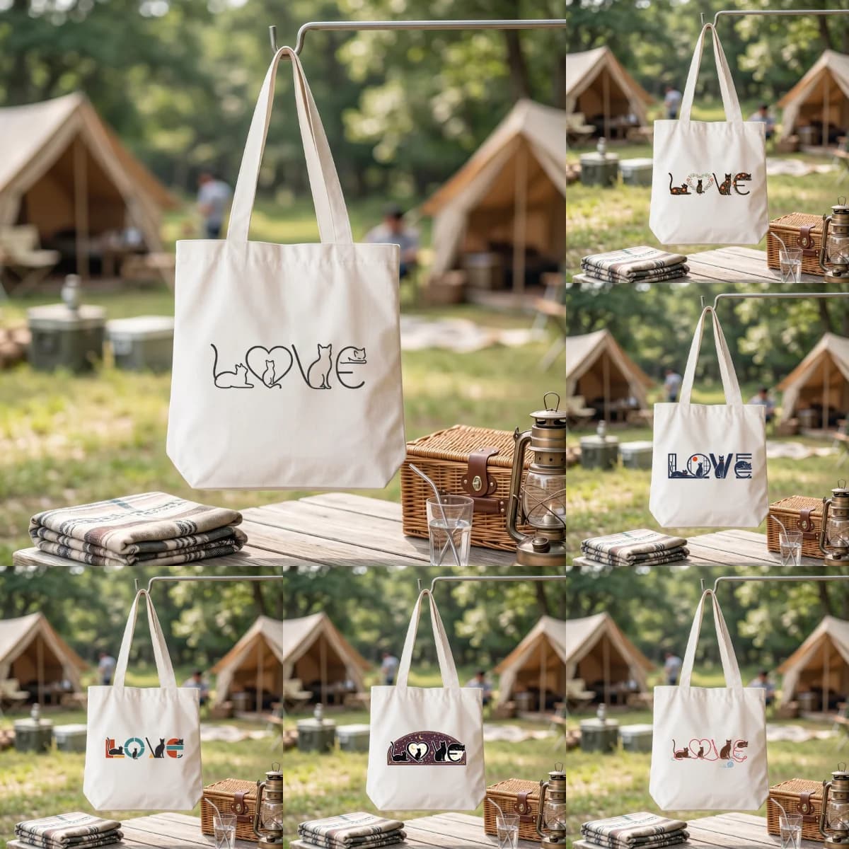 Confezione da 1 borsa tote in tela morbida da 35×38,5 cm, borsa a tracolla con motivo artistico a tema gatto e scritta “LOVE”, borsa quotidiana leggera e riutilizzabile