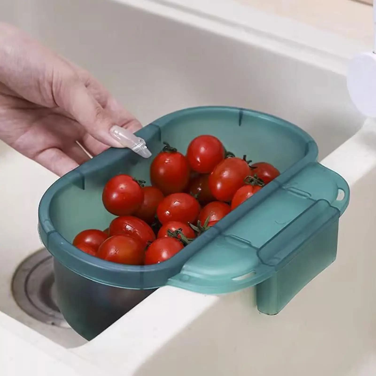 Cestello di scarico per lavello sospeso, rubinetto senza foratura, filtro sospeso, raccoglitore di rifiuti alimentari, lavabo da cucina per frutta e verdura