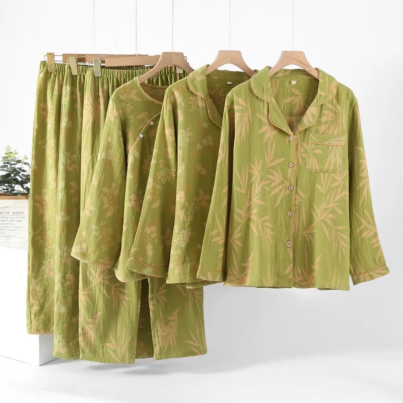 Abbigliamento da notte in cotone per donna Cardigan stampato floreale primaverile Pantaloni lunghi a maniche lunghe per la casa Abiti per la casa in stile campagna