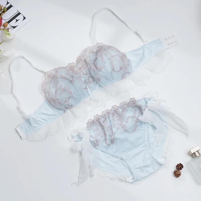 Set reggiseno pizzo ricamato intimo giapponese dolce coppa triangolo senza anello in acciaio lingerie di seta ghiaccio femminile
