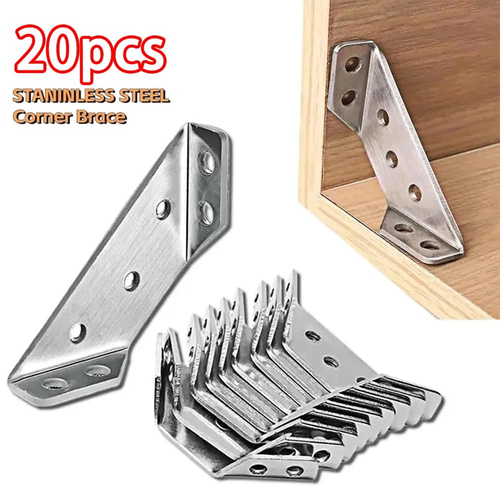 10/20/40/50 pcs Stainless steel angle code thickened 90 degrees Straight angle fixed bracket Furniture connectors