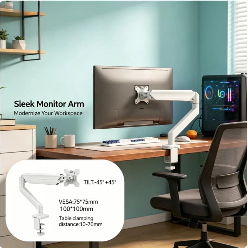 Supporto da Scrivania Regolabile per Monitor Singolo 32 Pollici, Staffa Universale per Schermo del Computer 19.8 lbs, Inclinabile, Girevole, Rotante, Ergonomico