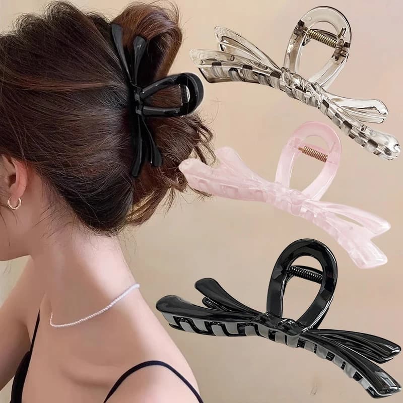 2/4 Pezzi Grandi Fermagli per Capelli a Forma di Fiocco, Morbidi Fermagli a Granchio per Donne e Ragazze, Fermagli a Squalo in Acrilico, Accessori per Coda di Cavallo