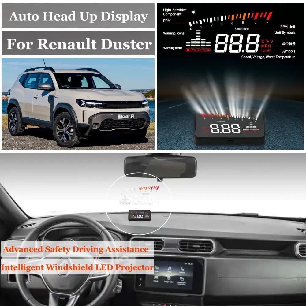 Car Head Up Display For Renault Duster HS (MK1) HM (MK2) 2011-2026 HUD Windshield Projector Accessories Speedometer Odometer RPM