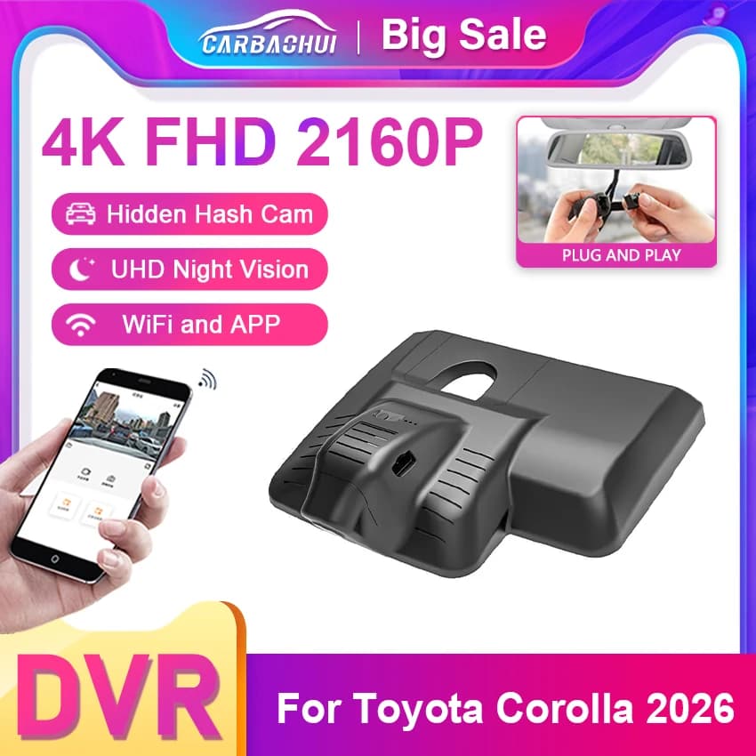For Toyota Corolla 2026: Dash Cam DVR Plug & Play for Auto, UHD 2160P Driving Recorder