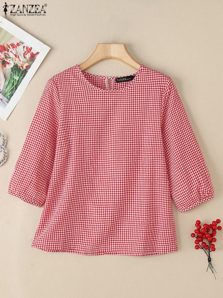 Autumn Summer Striped Shirt Women Elegant 3/4 Sleeve Work Blouse 2025 ZANZEA Casual O Neck Blusas Female Chemise Woman Tops