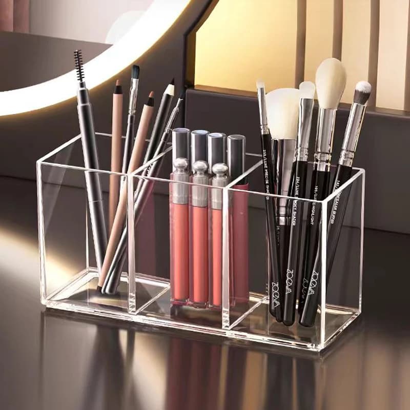 Transparent Makeup Brush Organizer, Makeup Storage Tray, Bath Makeup Makeup Organizer, 3-part Acrylic Makeup Brush Organizer