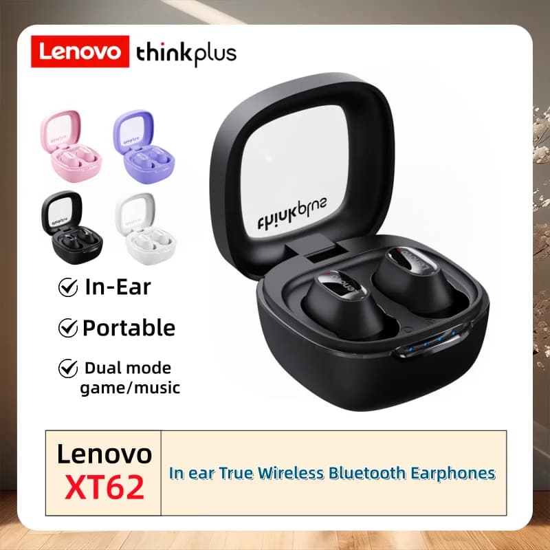 Auricolari wireless originali Lenovo XT62 TWS Bluetooth 5.3, cuffie HiFi con audio stereo, riduzione del rumore, cuffie sportive con microfono