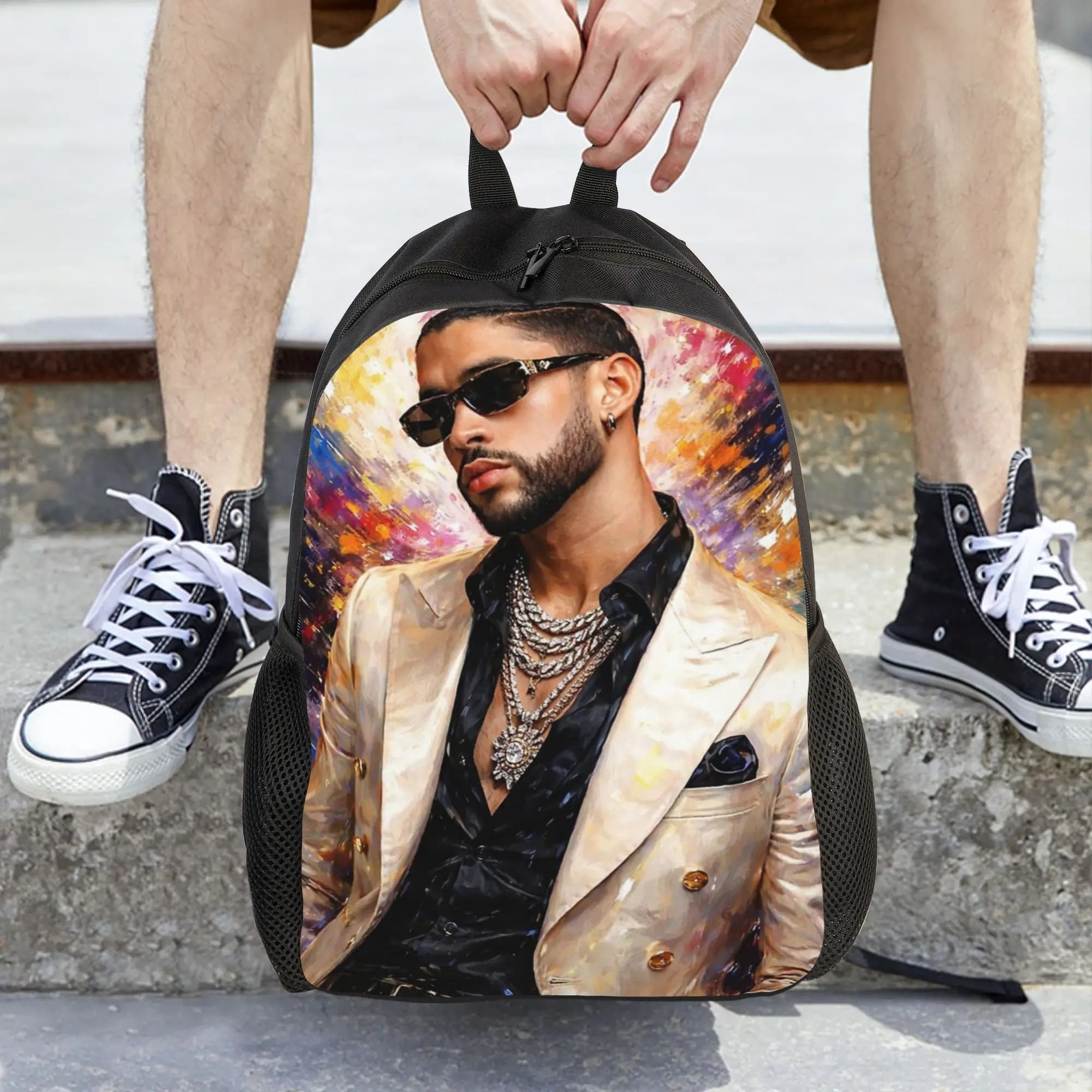 Zaino da donna Singer Bad Bunny, classico zaino da scuola per studenti, zaino per laptop, borsa a tracolla da viaggio per bambini