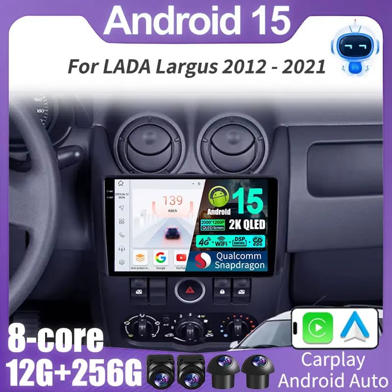 Autoradio Multimediale Android 15 per Renault Logan Sandero 2009-2015, Lada Largus 2012-2020, Dacia Duster 2010-2017