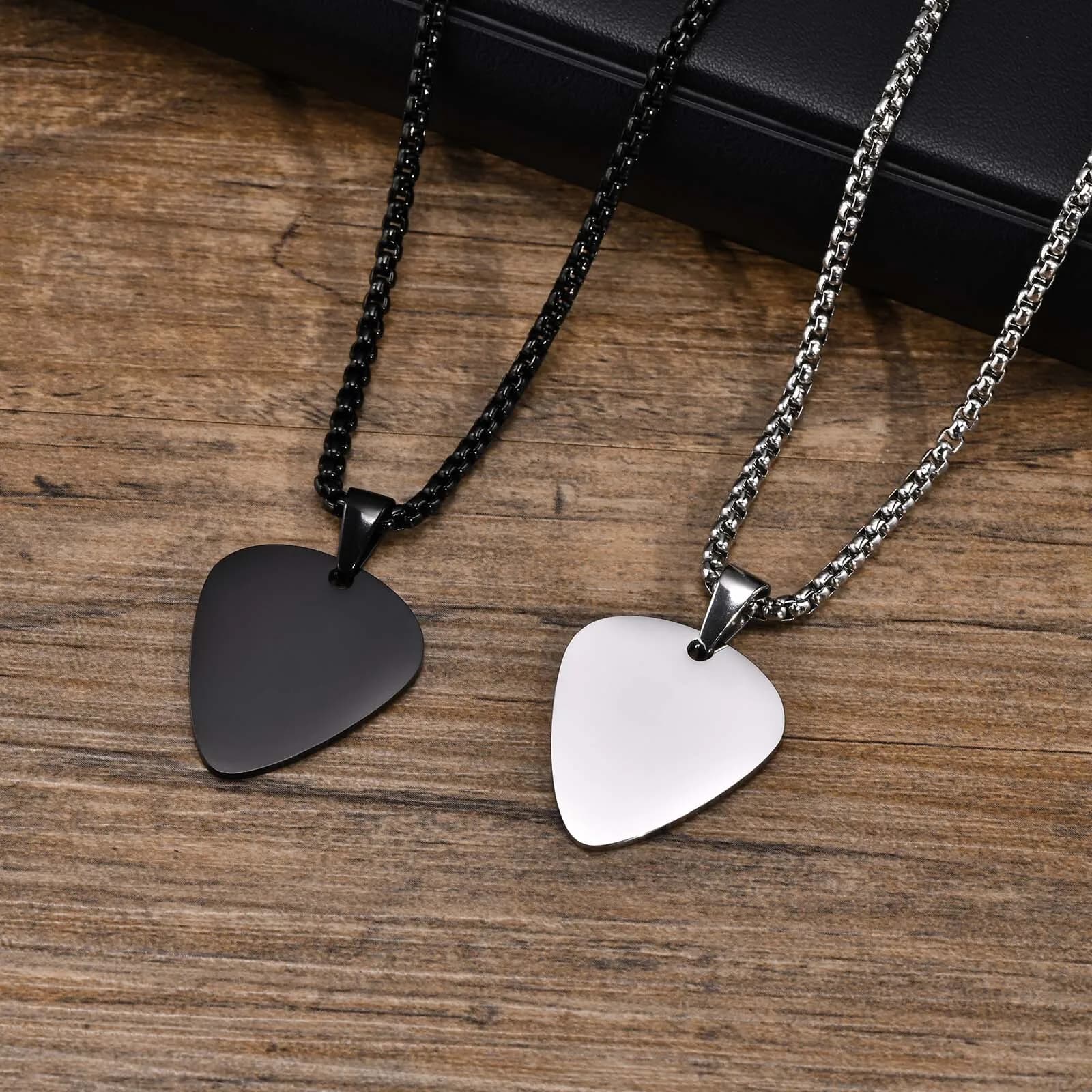 Collare con ciondolo per collana con plettro per chitarra in acciaio inossidabile per uomo, ragazzo, accessori per gioielli per regalo di festa di compleanno per amanti della musica